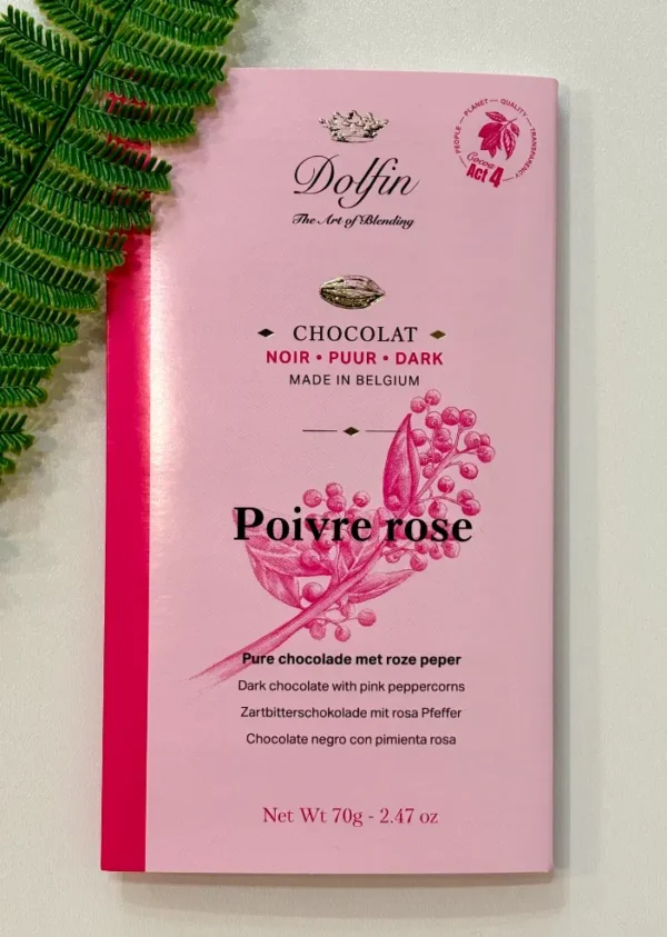 Chocolat Dolfin au Poivre Rose – Saveur Épicée et Raffinée