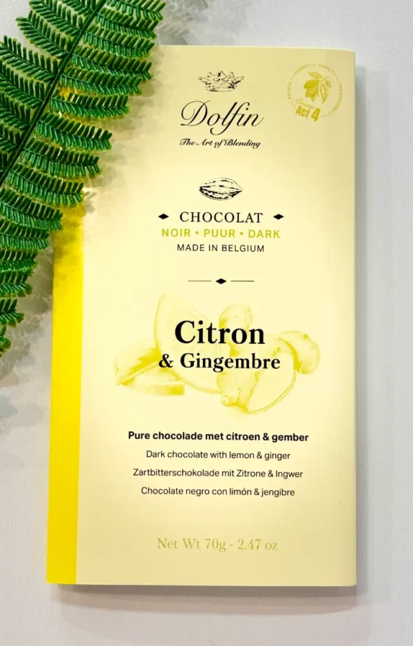 Chocolat Dolfin Citron & Gingembre – Saveur Fraîche et Épicée