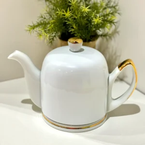 Théière SALAM OR 4 tasses corps blanc et or cloche blanche